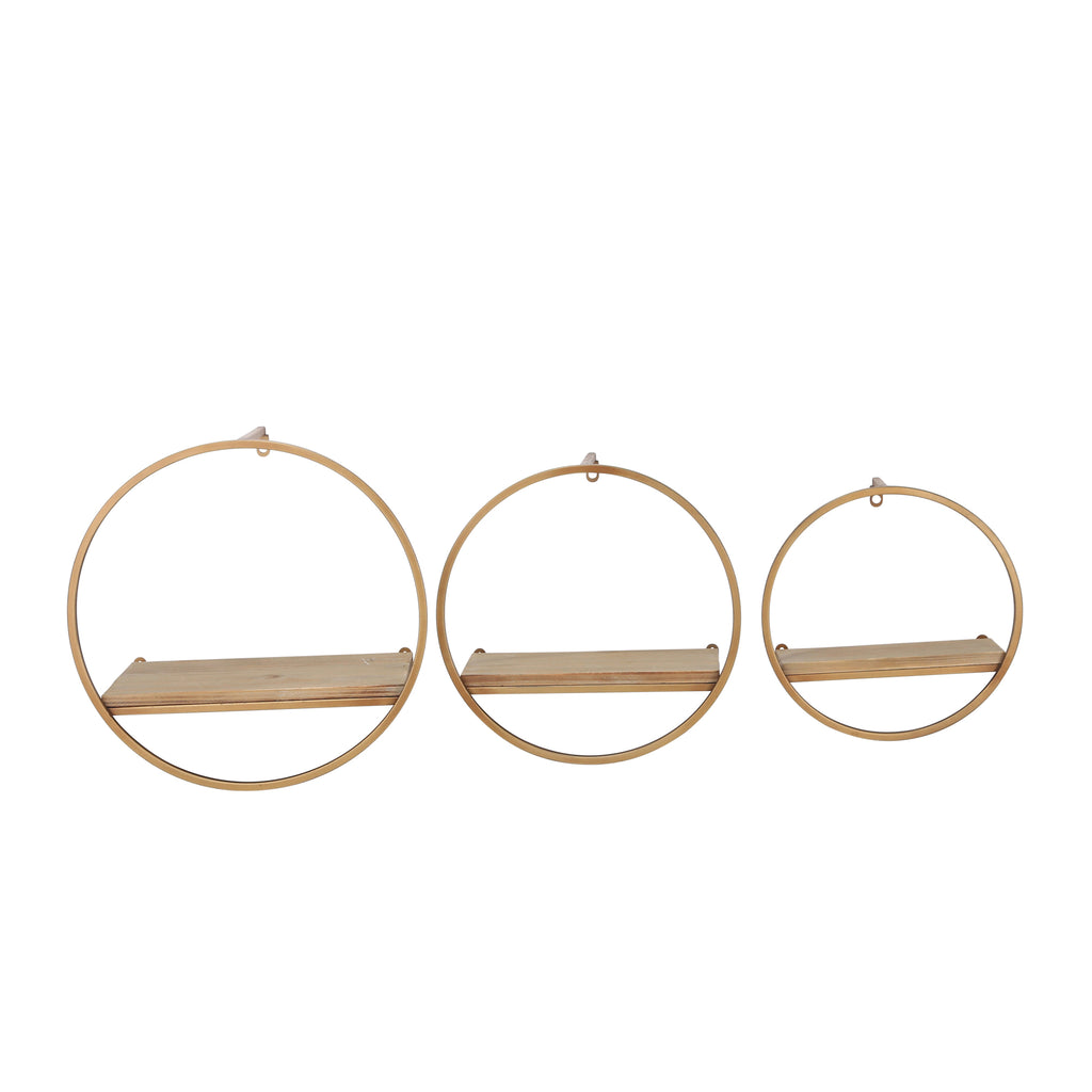 S/3 Metal & Wood Wall Shelves,Bronze - ReeceFurniture.com