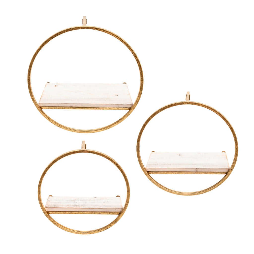 S/3 Metal & Wood Wall Shelves,White Wash - ReeceFurniture.com