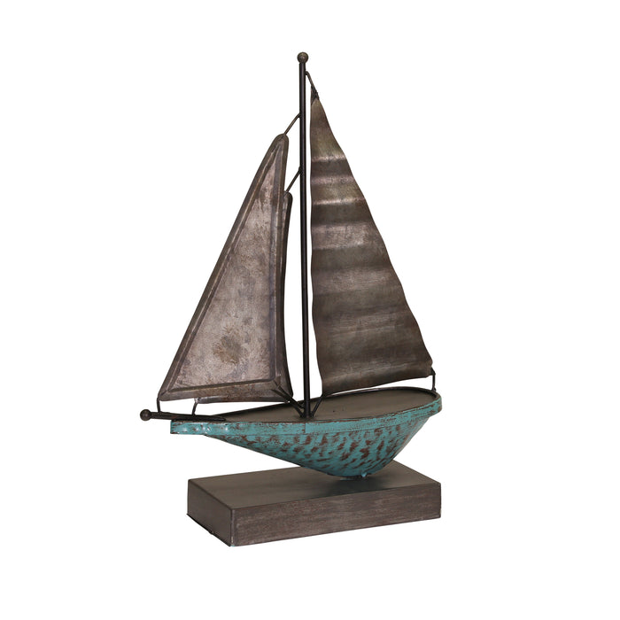 Teal/Galvanized Metal Sailboat, 11.25"