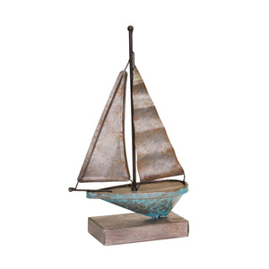 Teal/Galvanized Metal Sailboat, 8.25" - ReeceFurniture.com