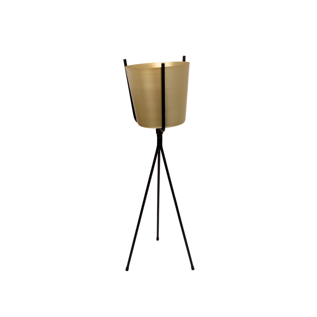 Gold Metal Planter, Black Tripod 31.5" - ReeceFurniture.com