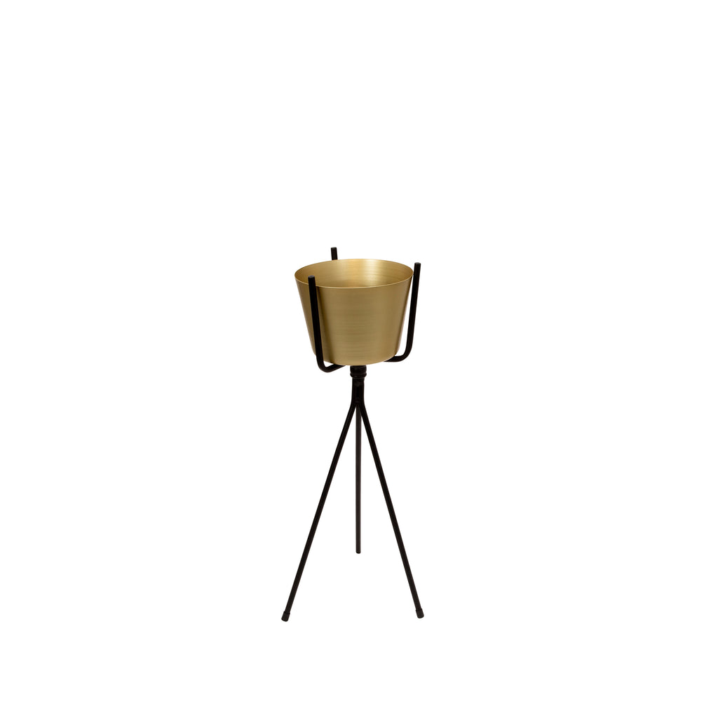 Gold Metal Planter, Black Tripod 23.75" - ReeceFurniture.com