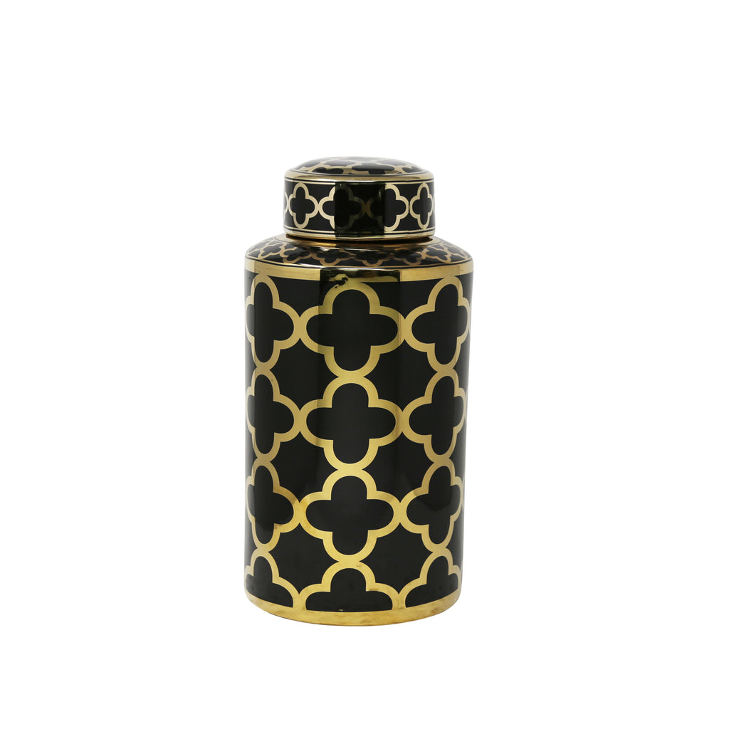Black/Gold Petal Pattern Jar 15.75" - ReeceFurniture.com