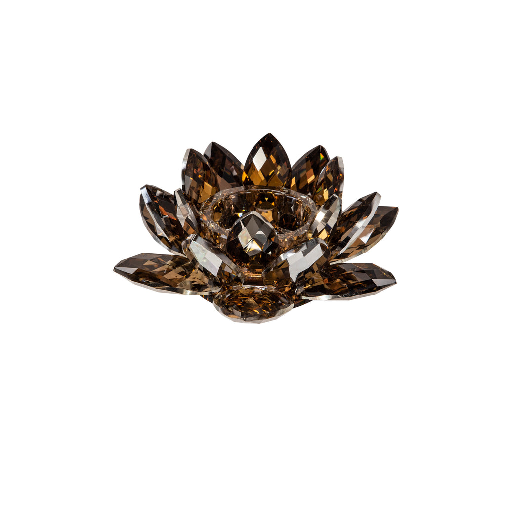 Amber Crystal Lotus Votive Holder 8.25" - ReeceFurniture.com