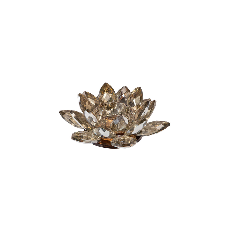 Amber Crystal Lotus Votive Holder 6" - ReeceFurniture.com
