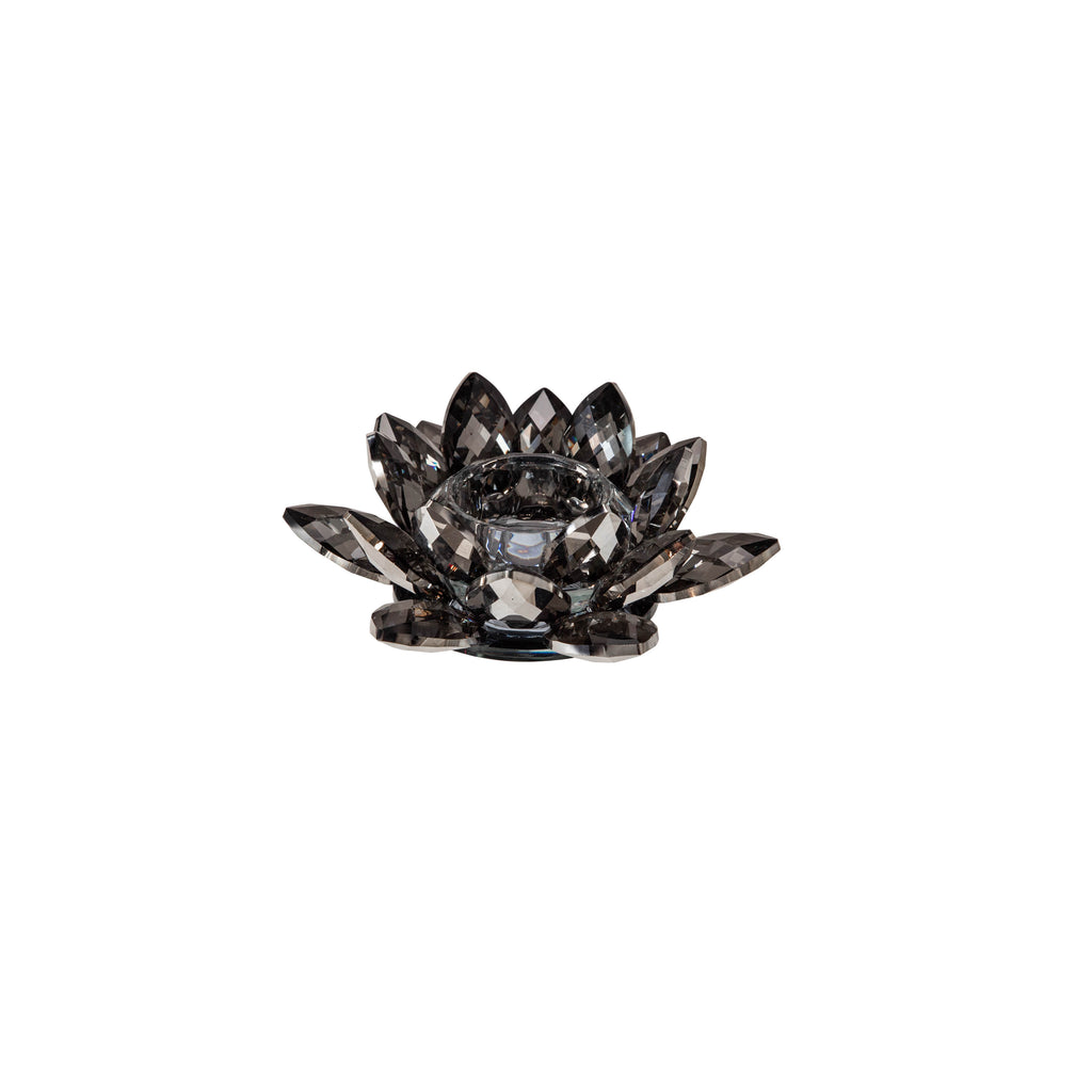 Black Crystal Lotus Votive Holder 6" - ReeceFurniture.com