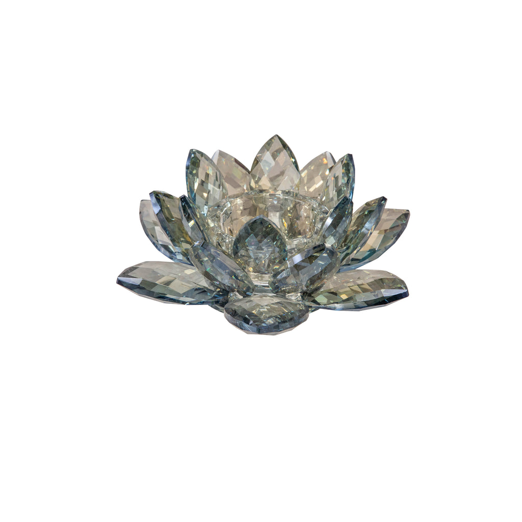 Crystal 8.25" Lotus Votive Holder, Blue - ReeceFurniture.com