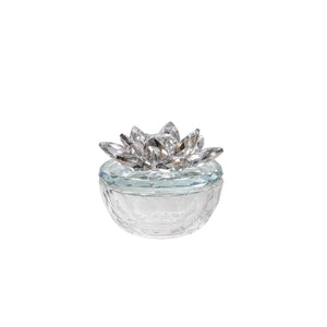 Glass Trinket Box Clear W/Silver Lotus Top - ReeceFurniture.com