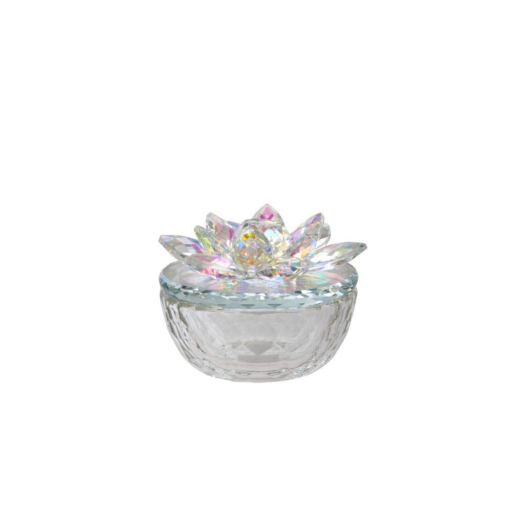 Glass Trinket Box Clear W/Rainbow - ReeceFurniture.com