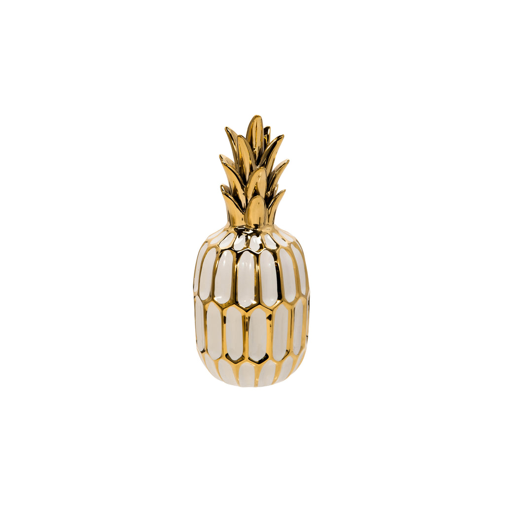 White/Gold Ceramic Pineapple 9.75" - ReeceFurniture.com