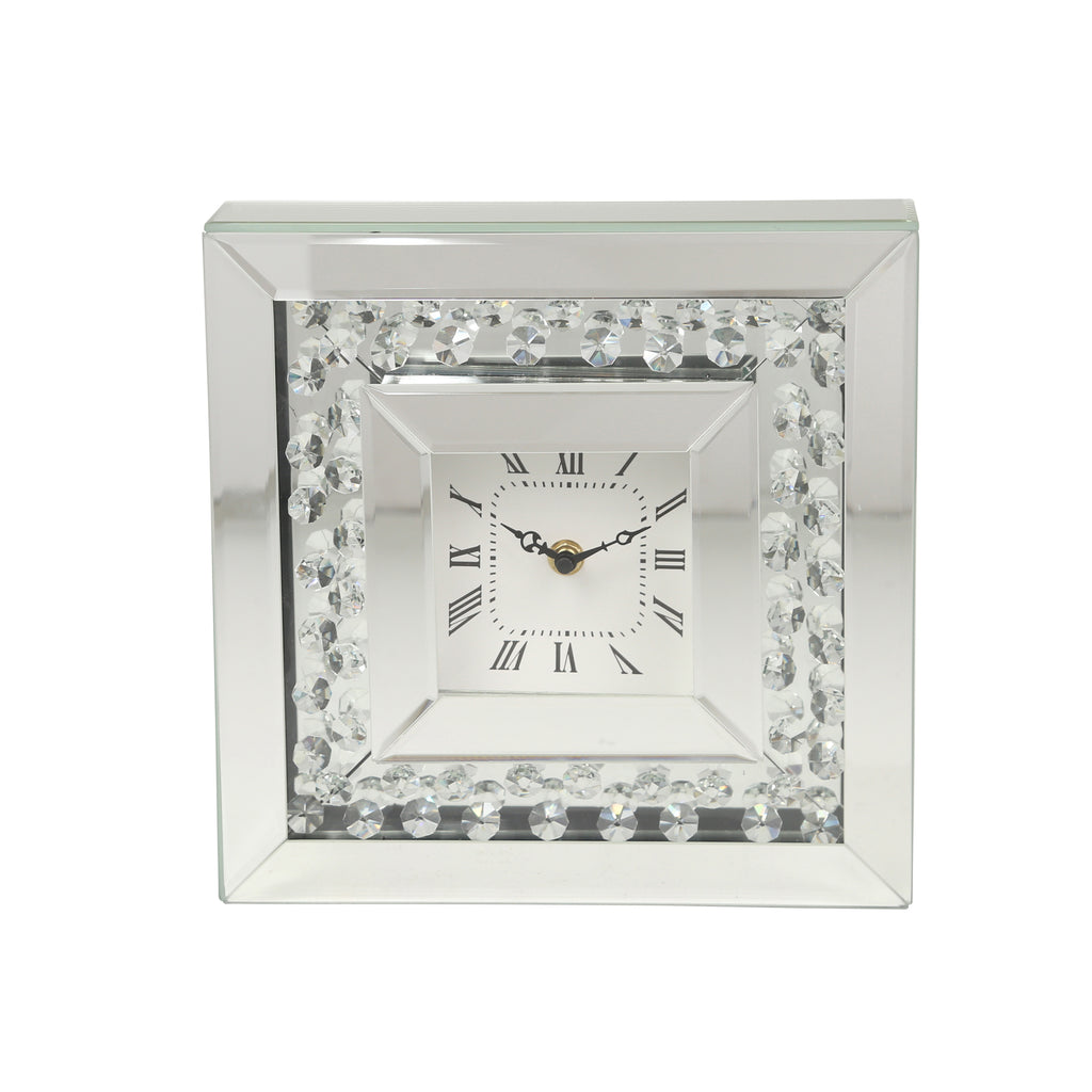 Square Mirrored/Diamond Clock 10" - ReeceFurniture.com
