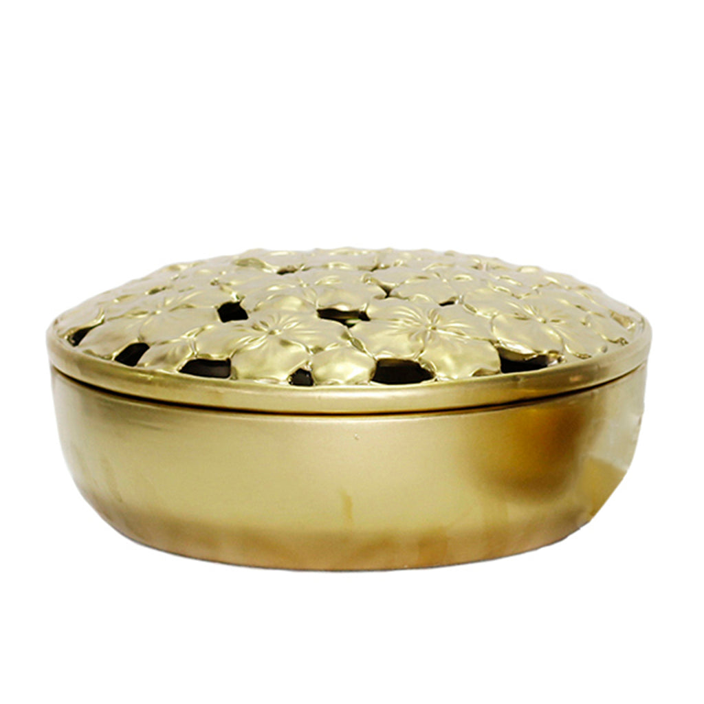 Matte Gold Floral Lid Jar 10.7, 5" - ReeceFurniture.com