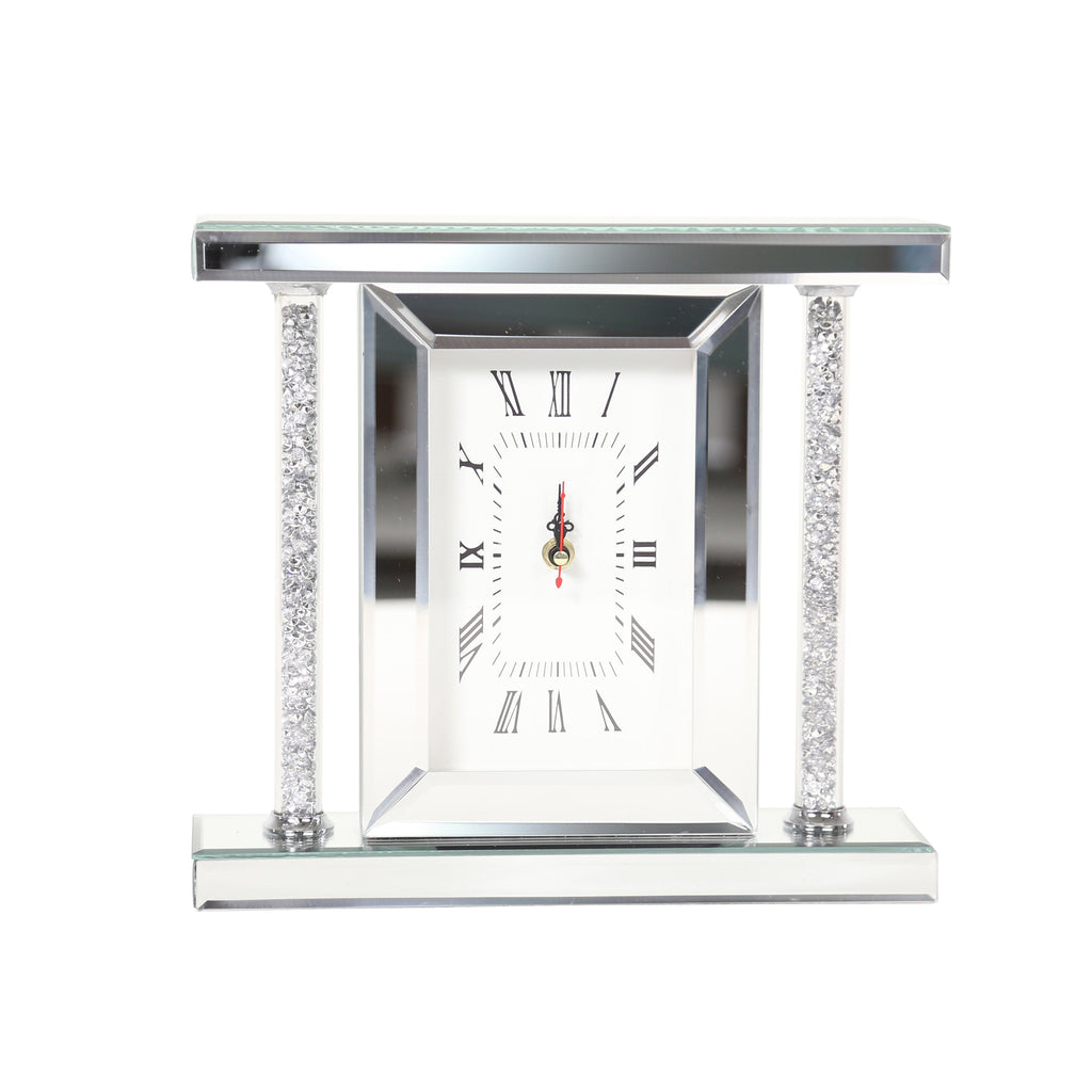 Mirrored & Glitter Table Clock, 7.75" - ReeceFurniture.com