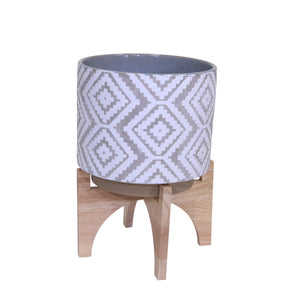 White/Gray Planter On Stand 14.5" - ReeceFurniture.com