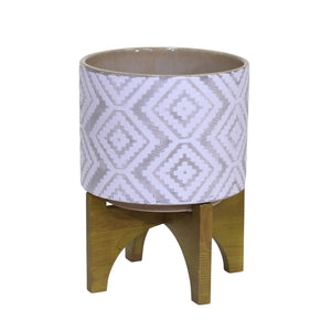 White/Gray Planter On Stand 10.25" - ReeceFurniture.com