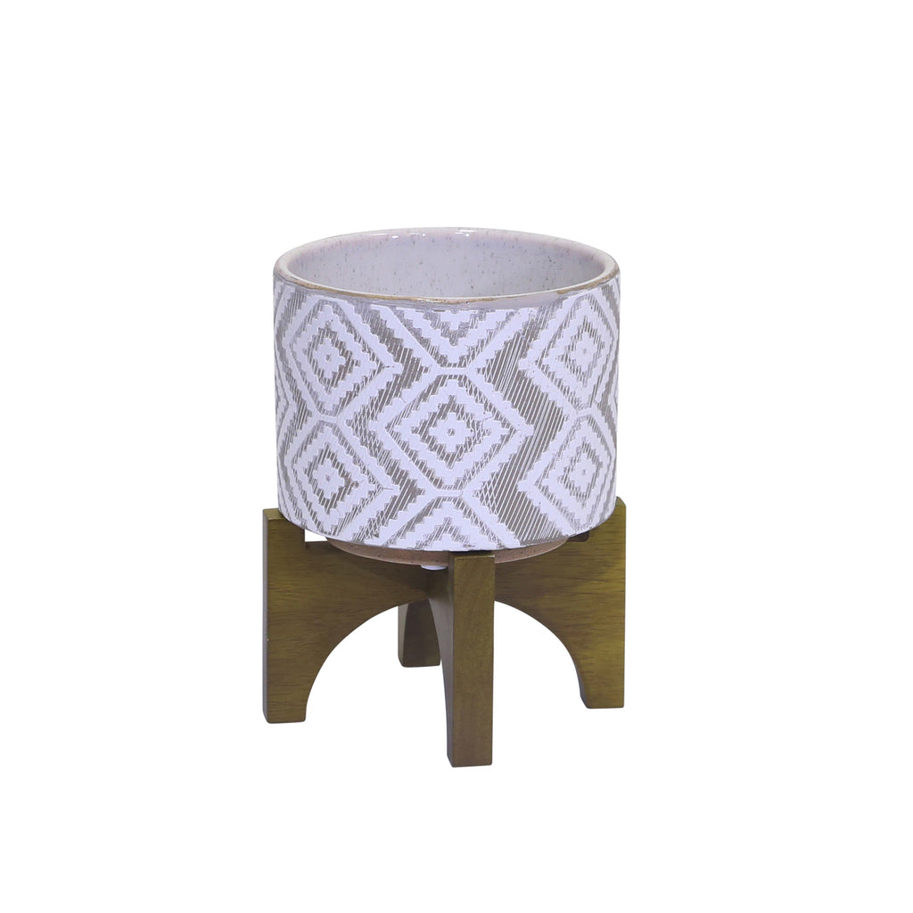 White/Gray Planter On Stand 6.75" - ReeceFurniture.com