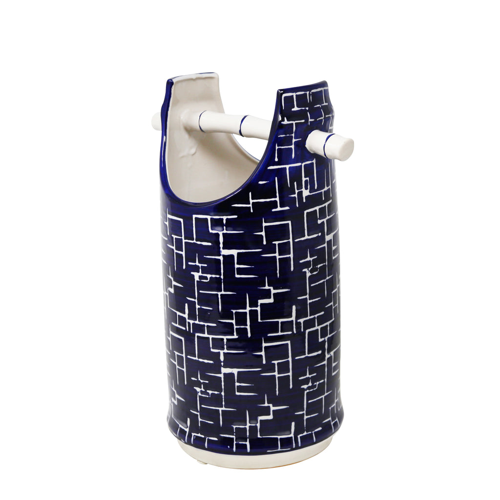 Blue/White Bamboo Handle Vase, 14" - ReeceFurniture.com