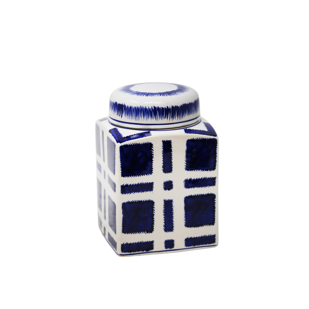 Blue/White Plaid Jar 8" - ReeceFurniture.com