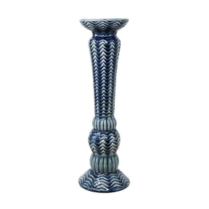 Blue Glazed Candle Holder 17.75" - ReeceFurniture.com