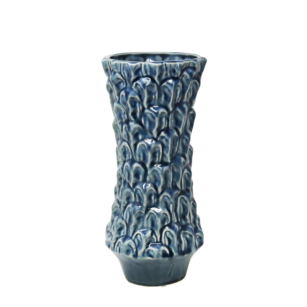 Blue Glaze Textured Vase 13" - ReeceFurniture.com