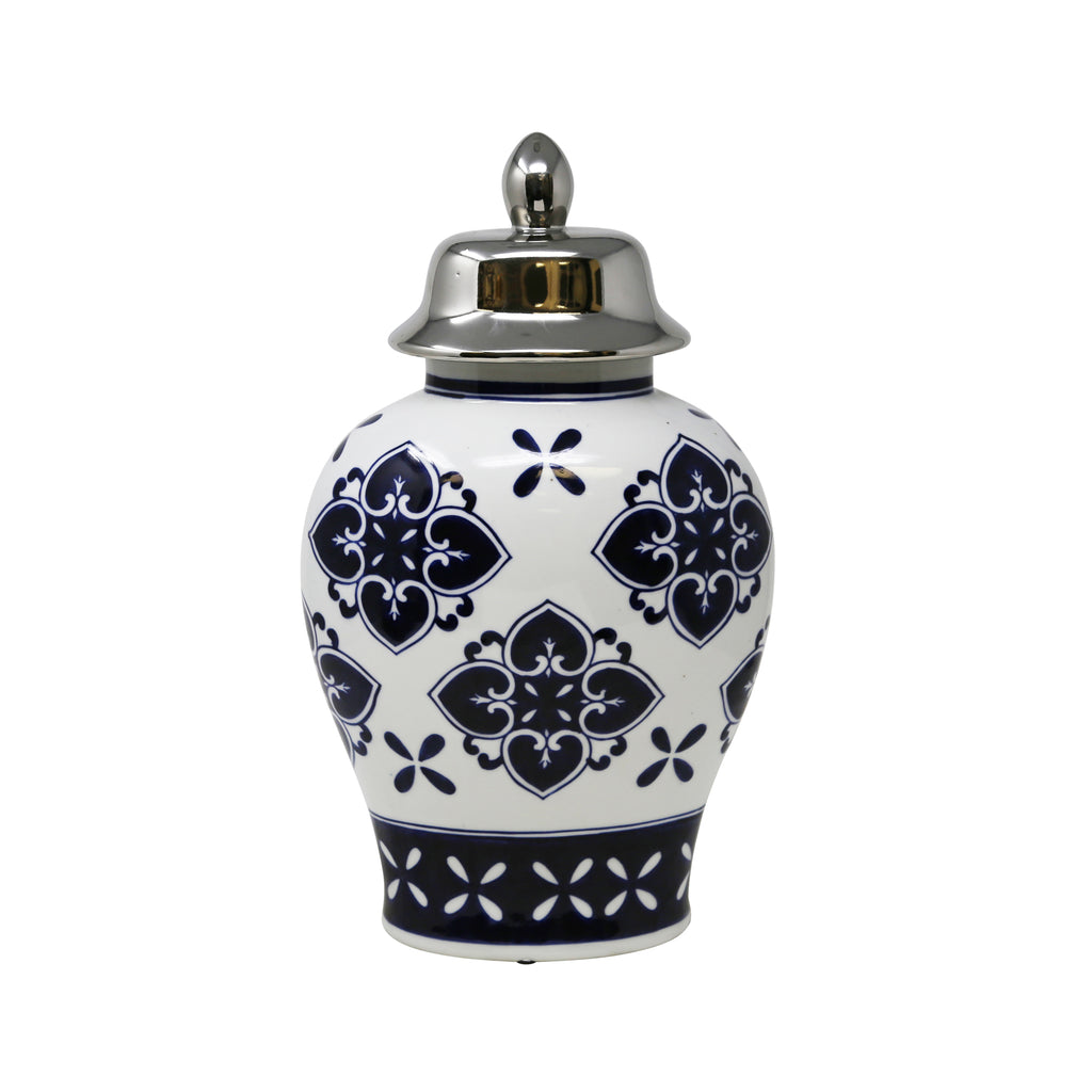 White/Blue/Silver Temple Jar 16" - ReeceFurniture.com