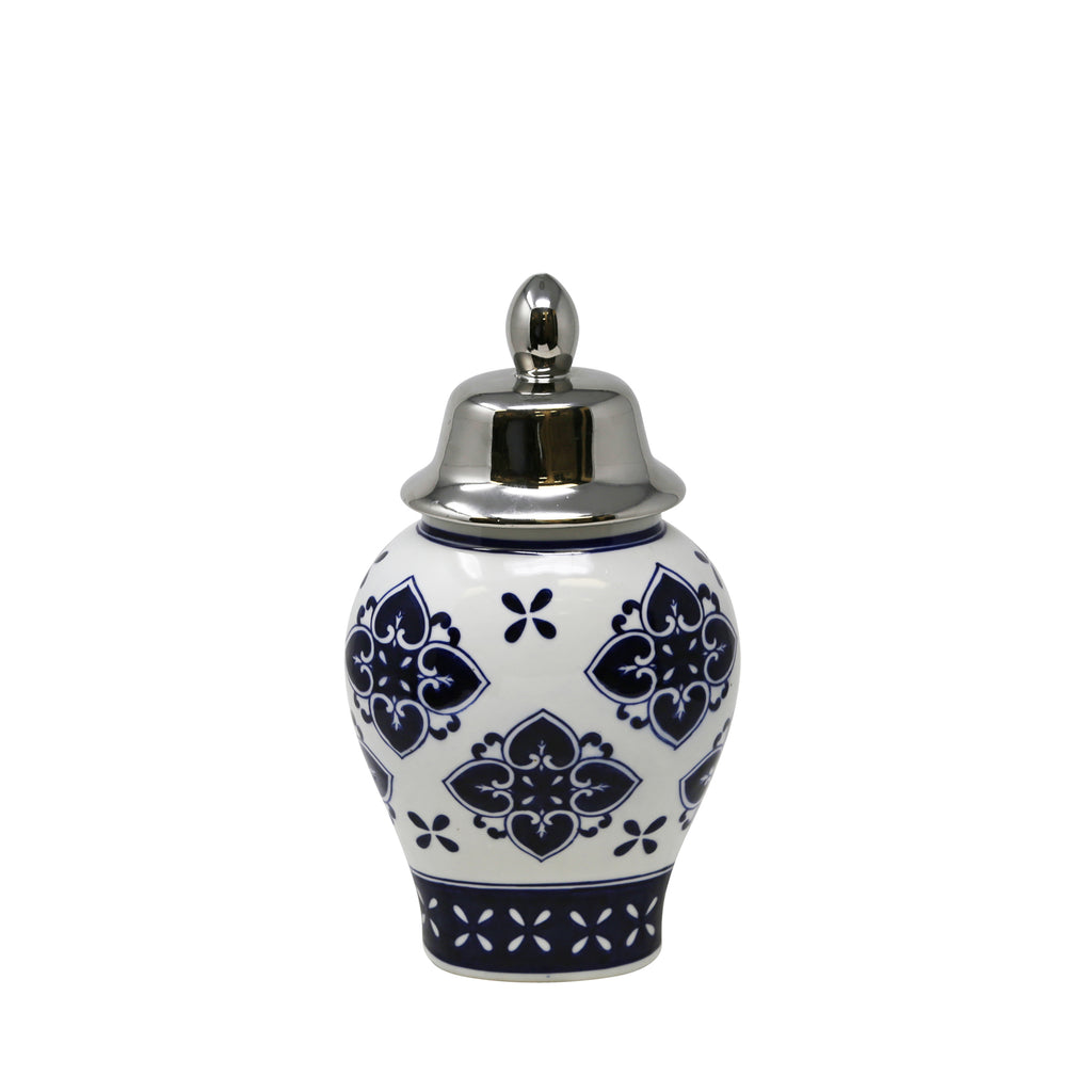 White/Blue/Silver Temple Jar 14" - ReeceFurniture.com