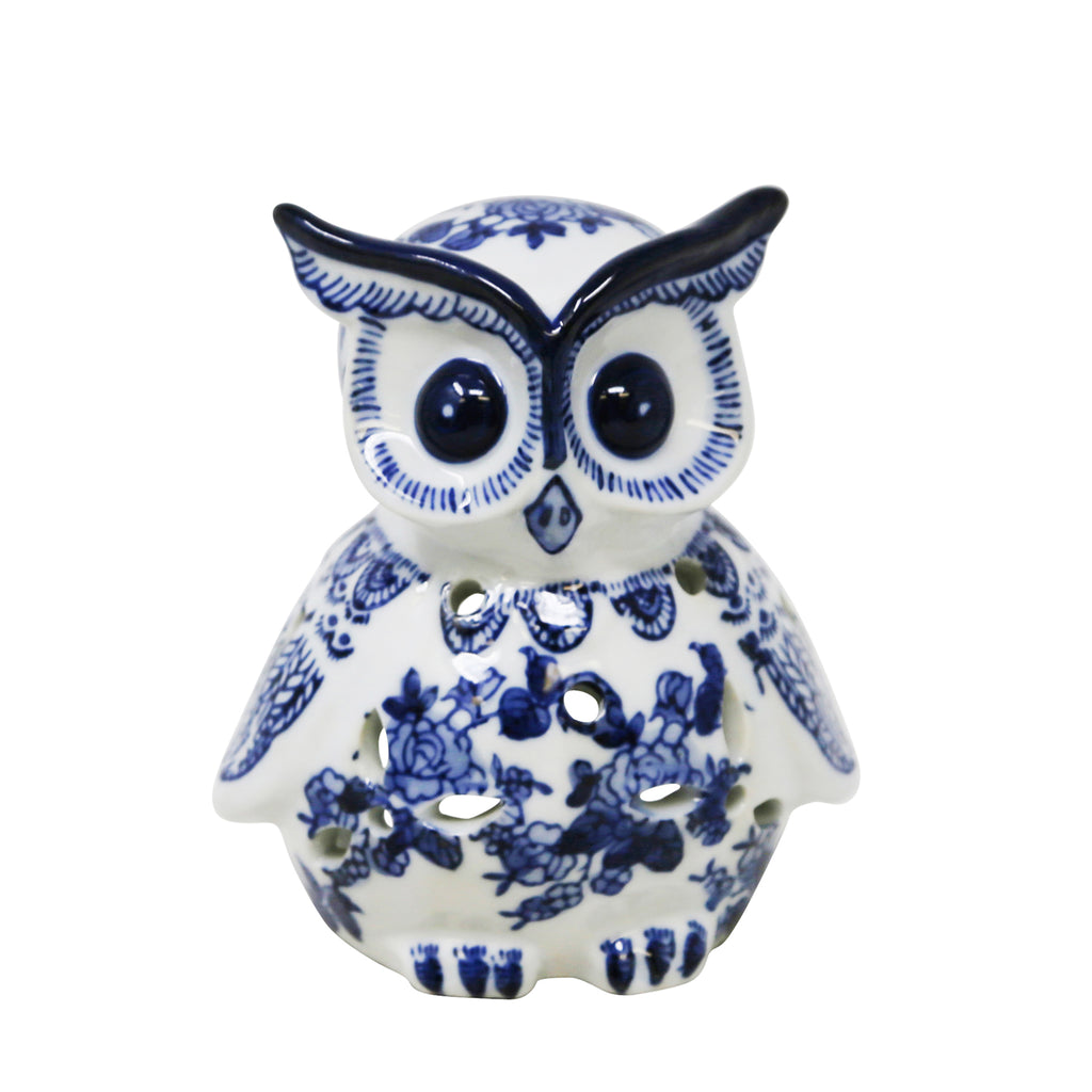 White/Blue Ceramic Owl 5.5" - ReeceFurniture.com