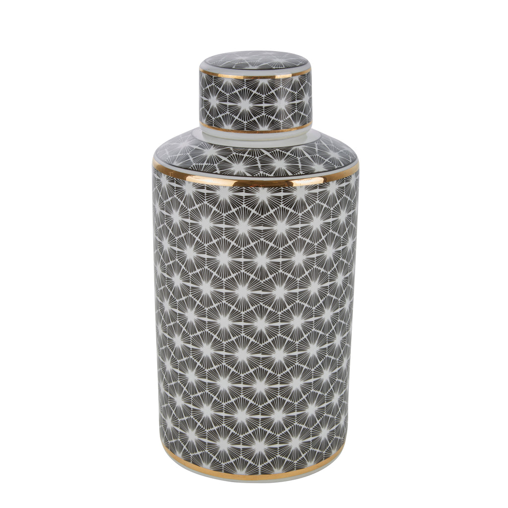 White/Black Jar W/ Gold Edge, 12" - ReeceFurniture.com