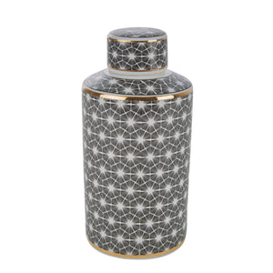 White/Black Jar W/ Gold Edge, 12" - ReeceFurniture.com