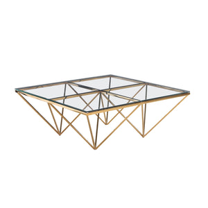 Gold Diamond Leg Cocktail Table, Glass - ReeceFurniture.com