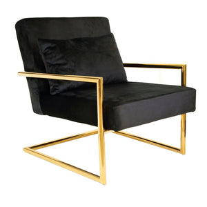 Metal/Velveteen Arm Chair W/Pillow, Black/Gold - ReeceFurniture.com