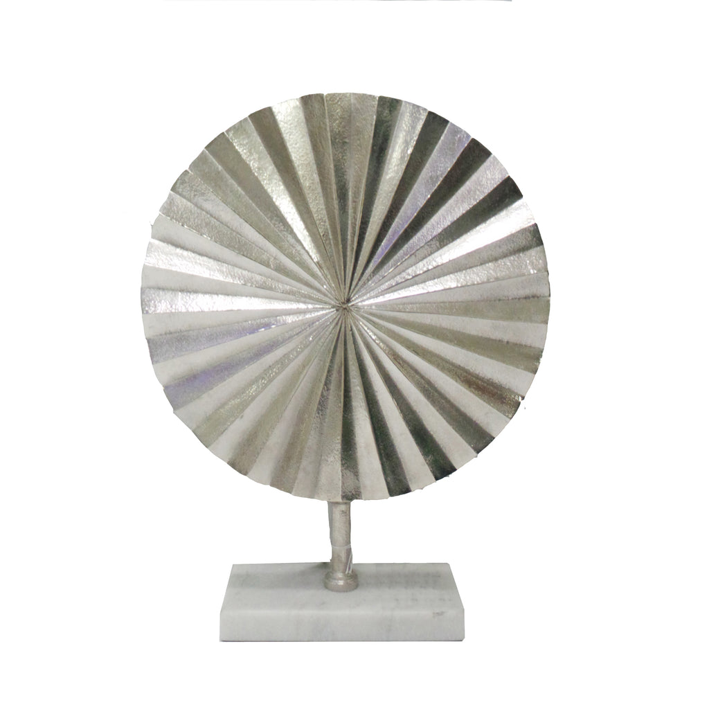 Silver Fan Disk On Marble Base, 21" - ReeceFurniture.com