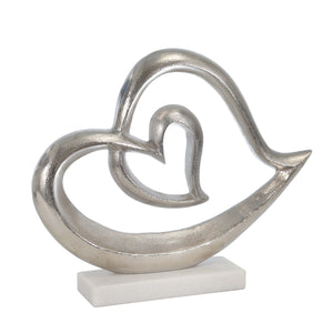 Double Silver Heart Sculpture - ReeceFurniture.com