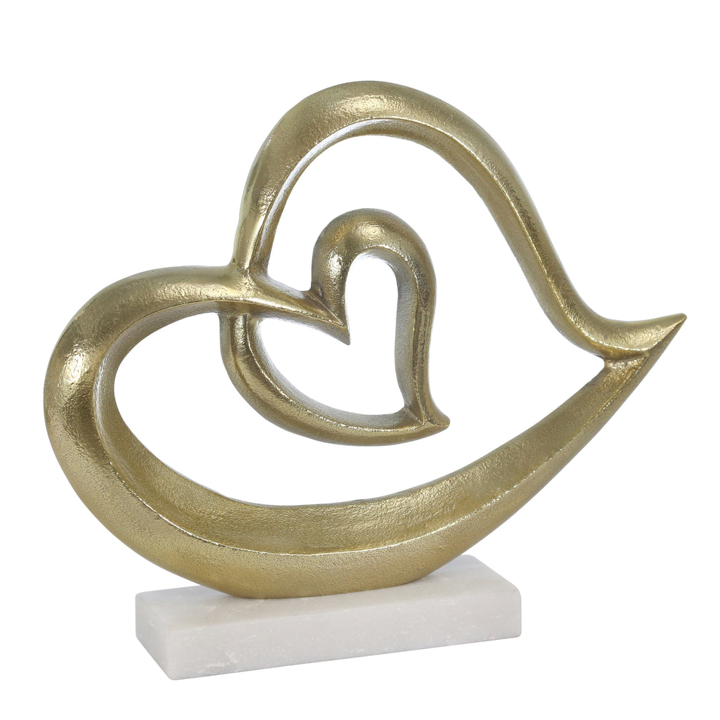 Aluminum Heart Sculpture 12"  , Gold - ReeceFurniture.com