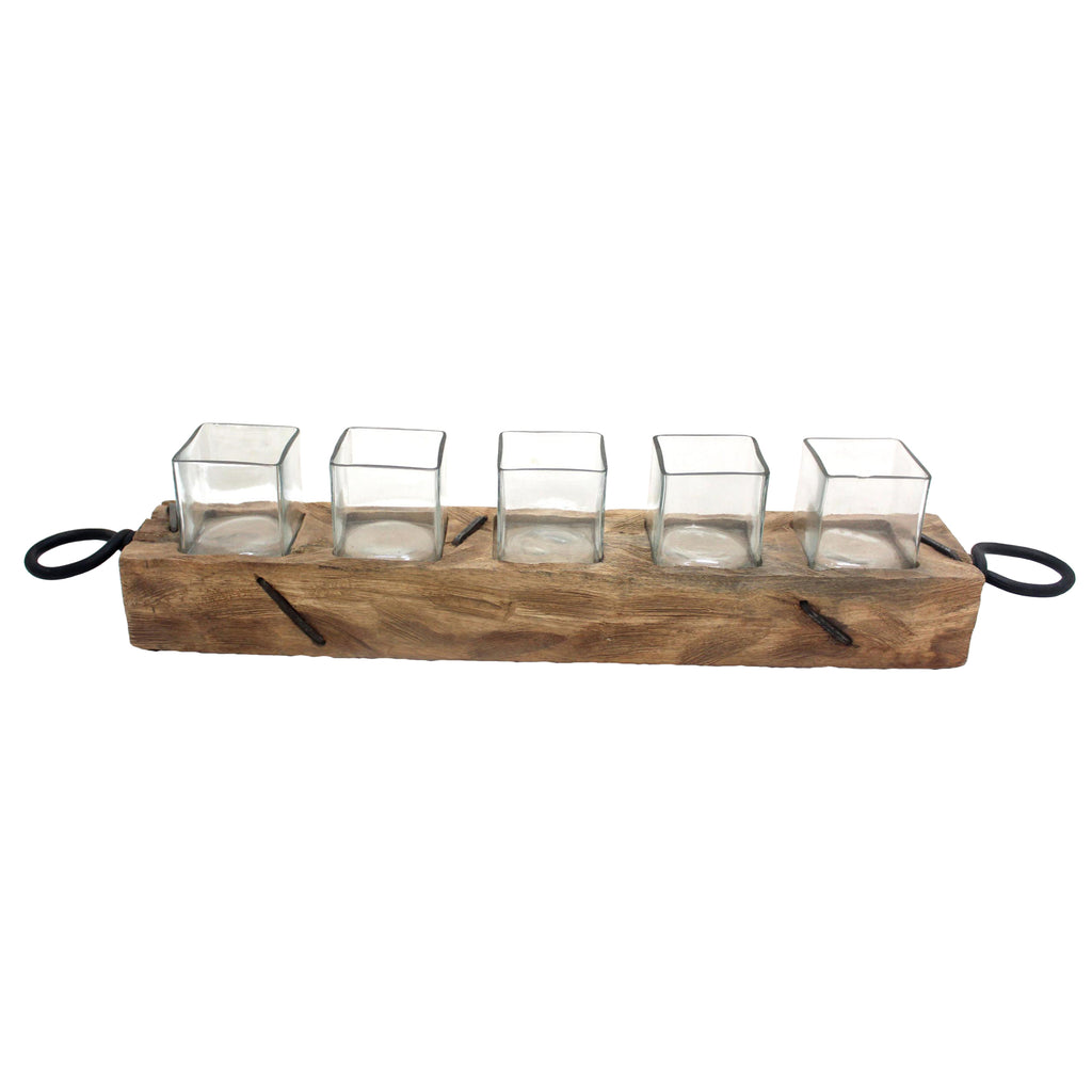 Ring Handle Wood/Glass Votive Holder - ReeceFurniture.com
