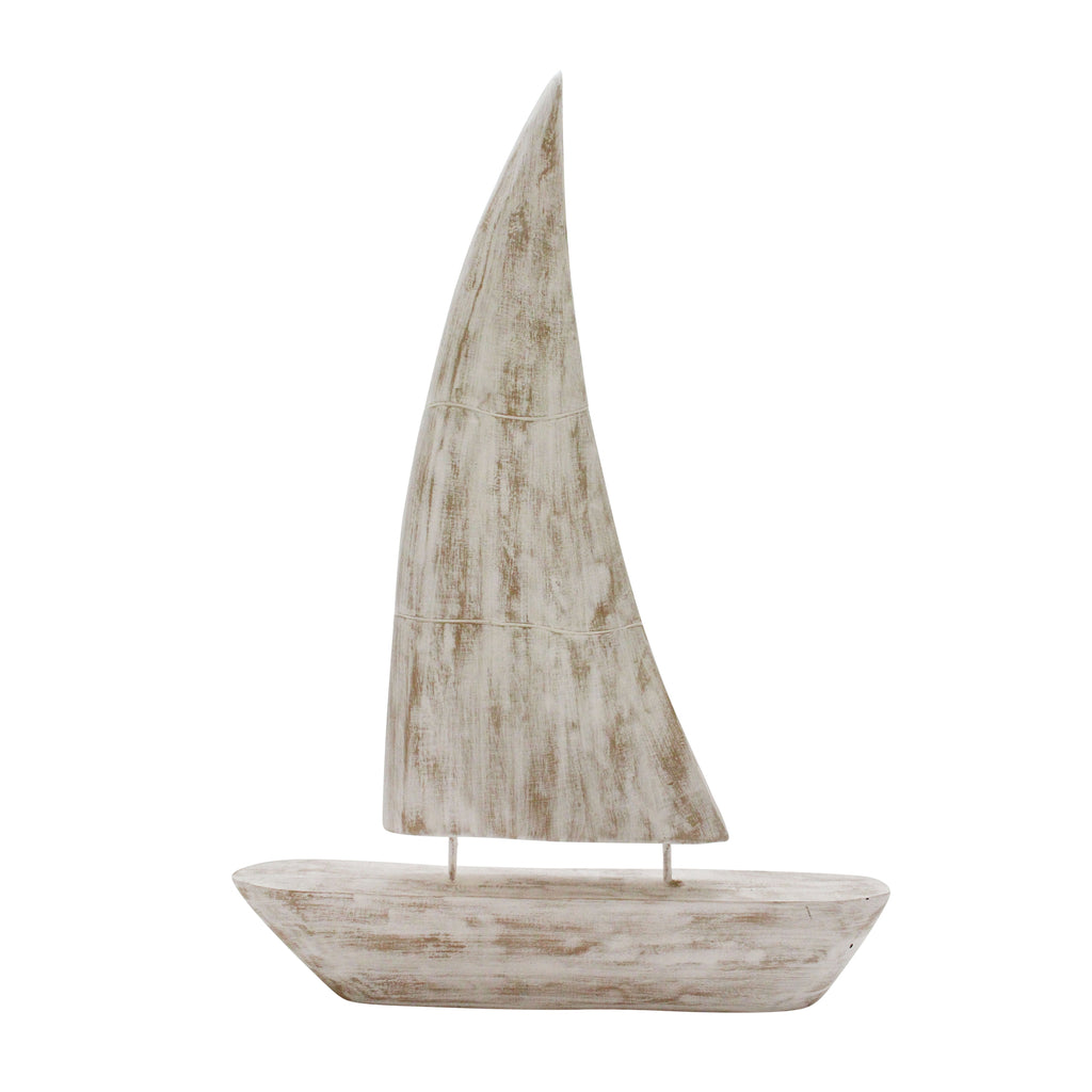 Mango Wood Sailboat 27", Whitewash - ReeceFurniture.com