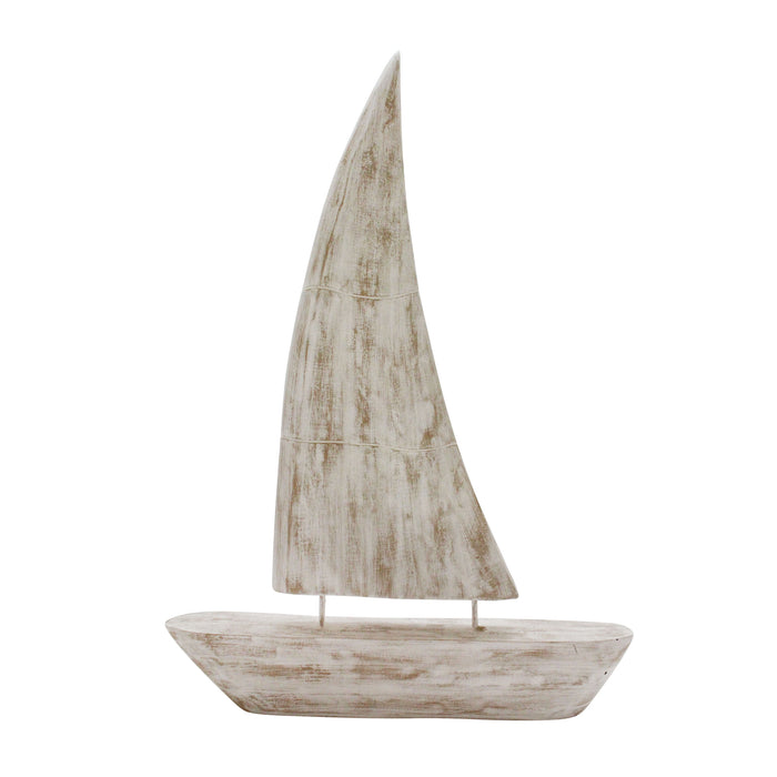 Mango Wood Sailboat 27", Whitewash