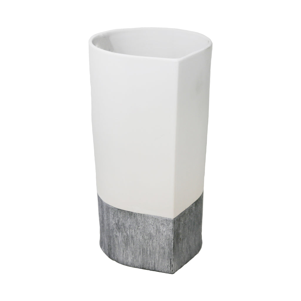 Matte White/Silver Vase 11.75" - ReeceFurniture.com