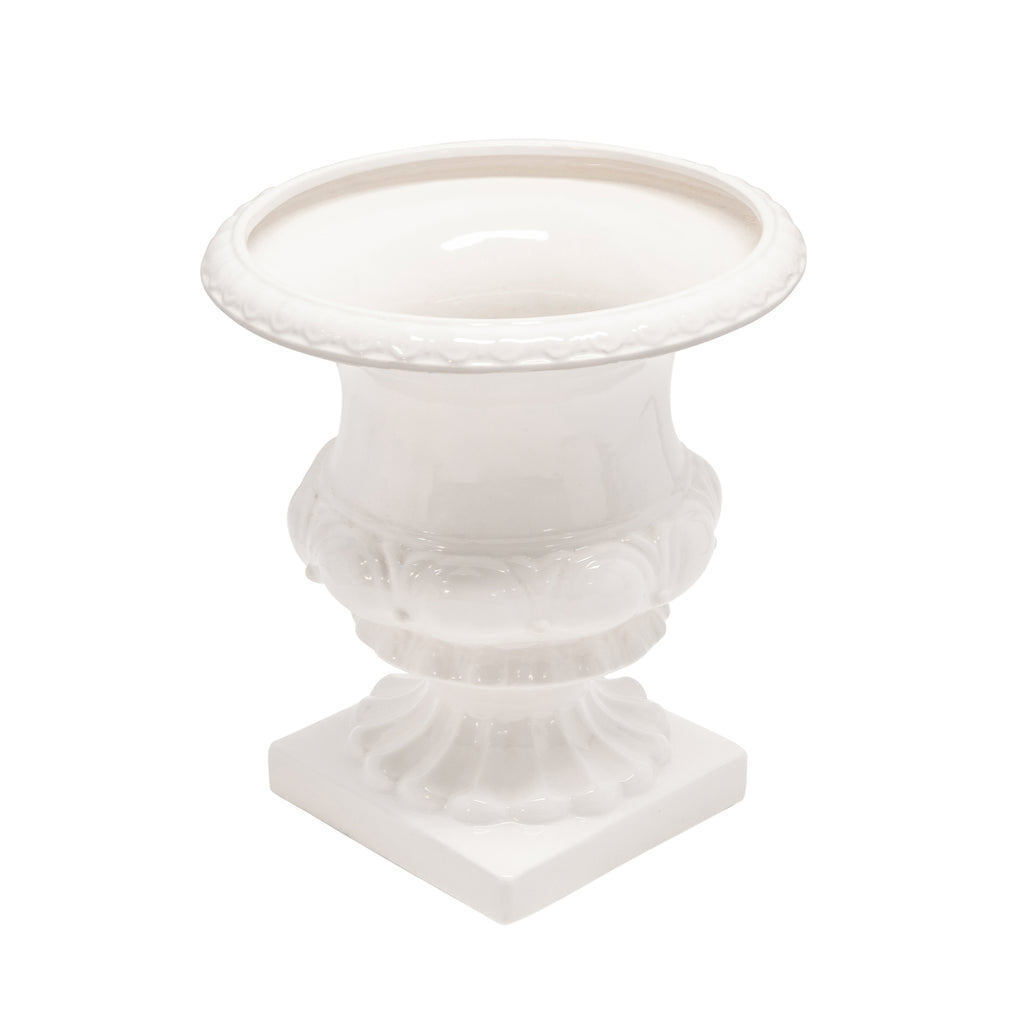 White Footed Ceramic Urn 15.75" - ReeceFurniture.com