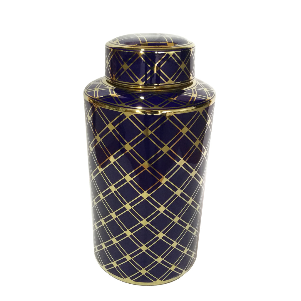 Blue/Gold Ceramic Jar 15.75" - ReeceFurniture.com