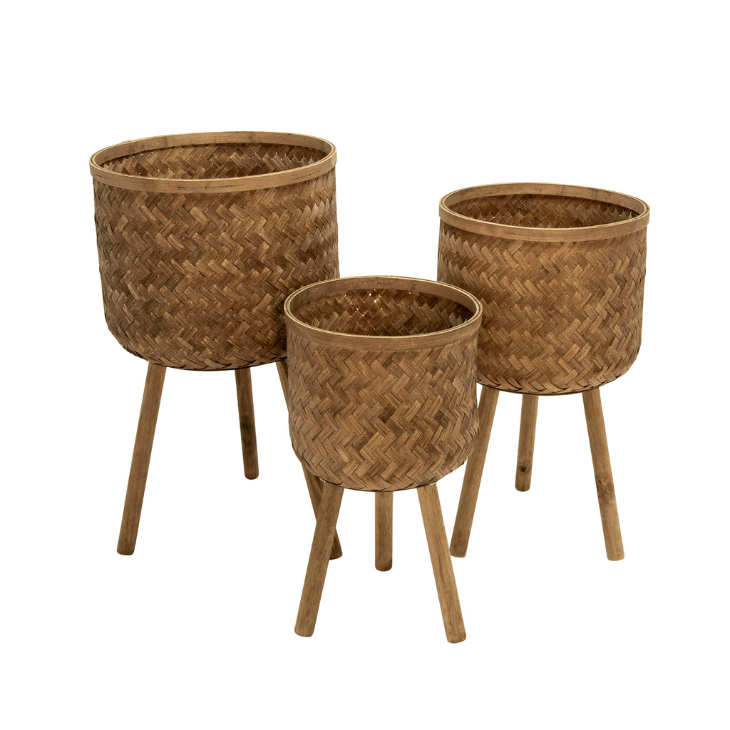 S/3 Bamboo Planters 30/26/22"Hbrown - ReeceFurniture.com