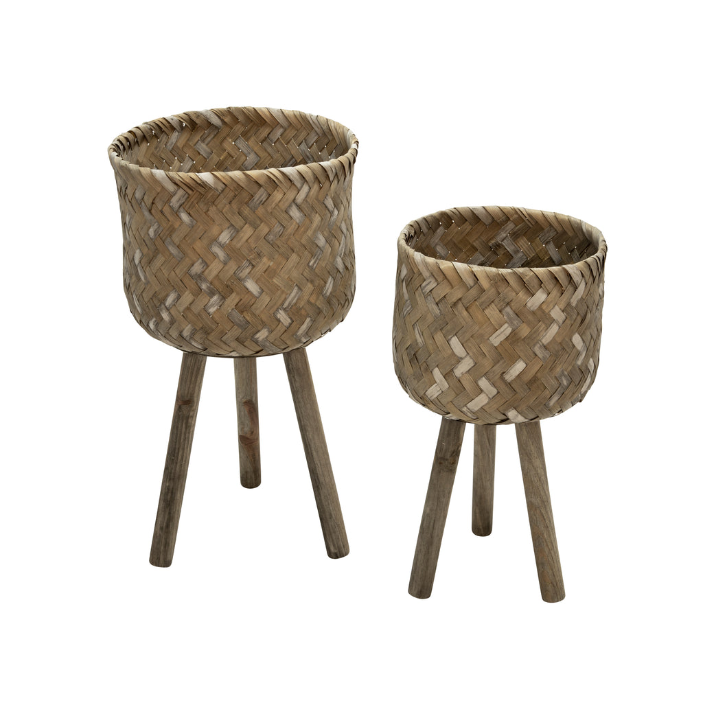 S/2 Bamboo 28/22"H Footed Planers, Brown - ReeceFurniture.com