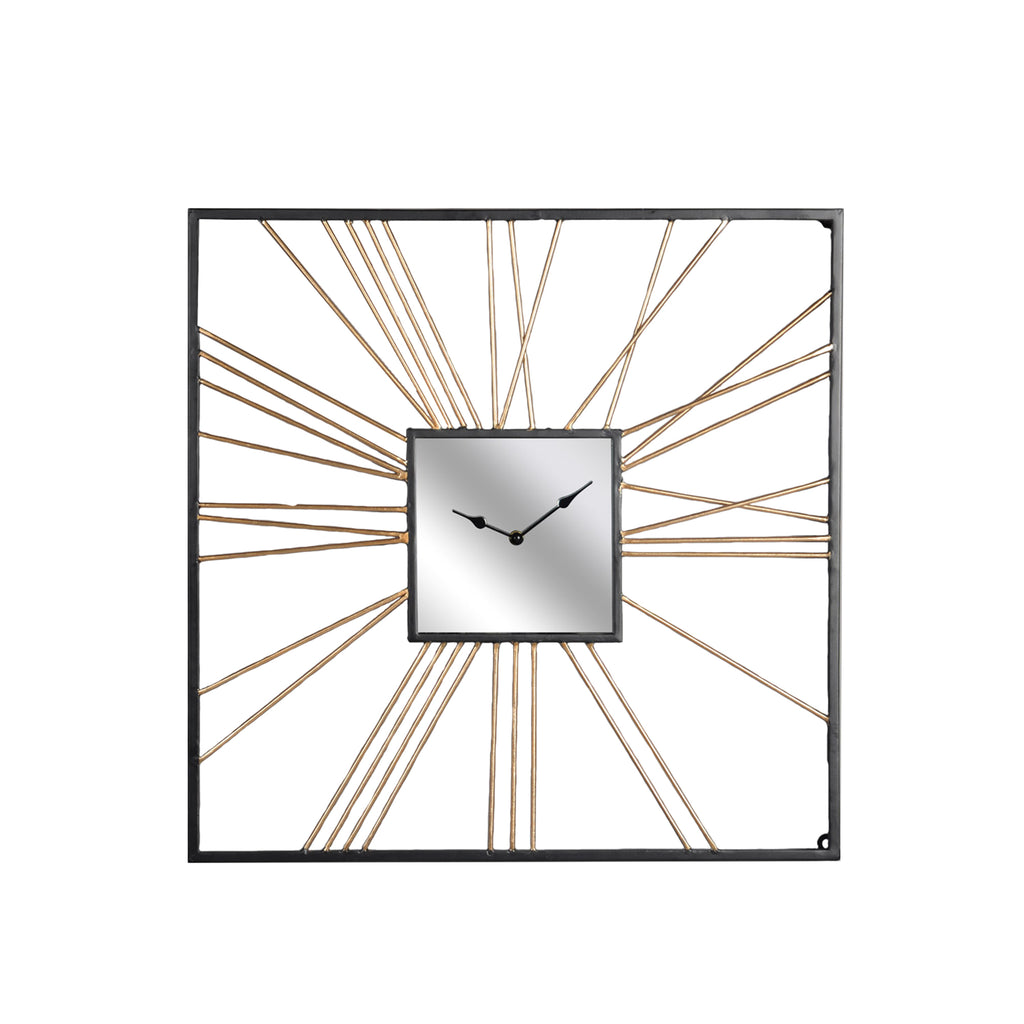 Square Gold Metal Mirror Clock, Wb - ReeceFurniture.com