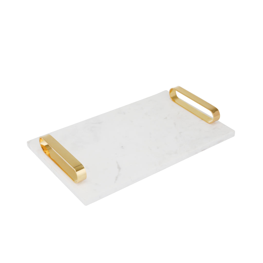 White Marble Tray W/ Gold Handles - ReeceFurniture.com