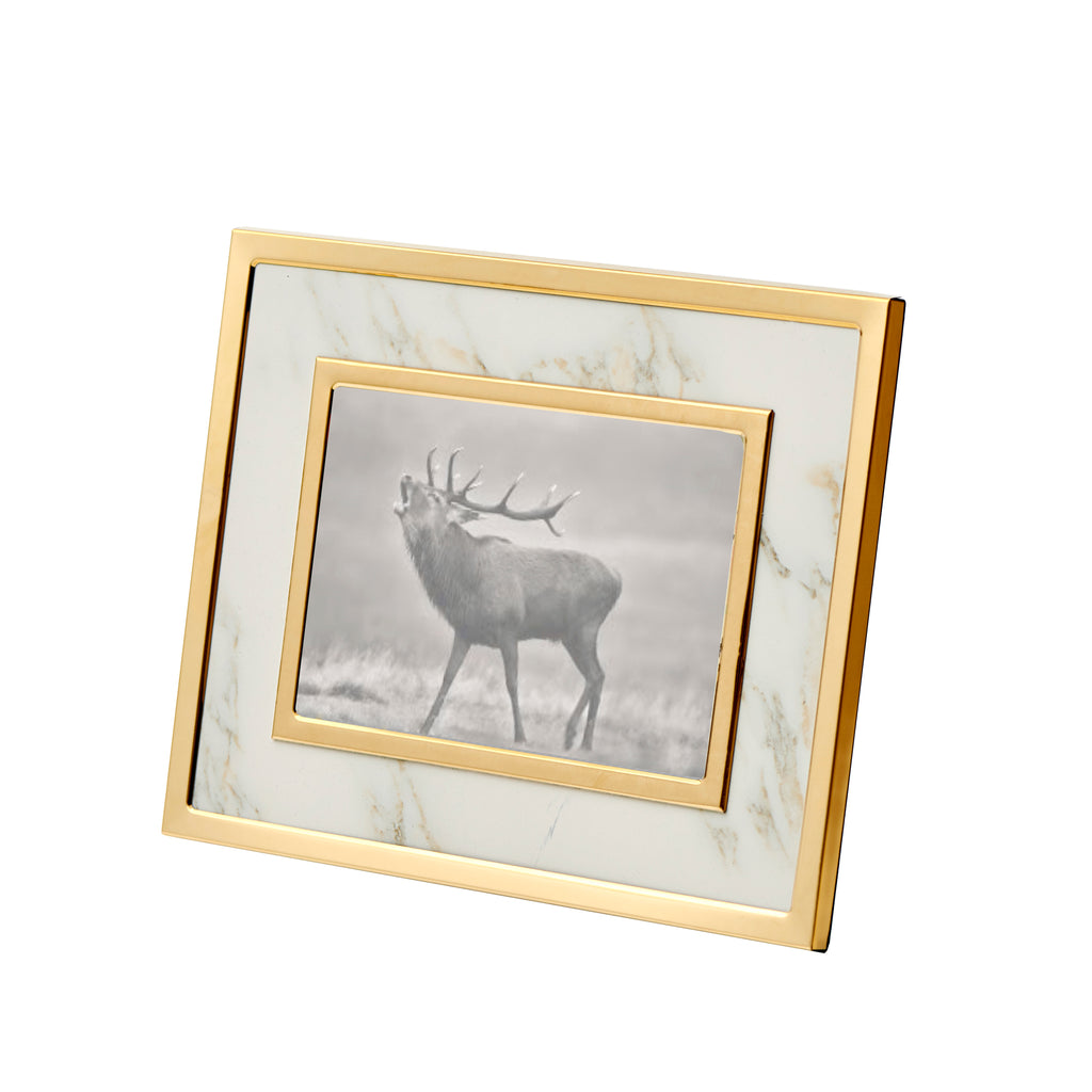 White Marble/Gold Photo Frame 12" - ReeceFurniture.com