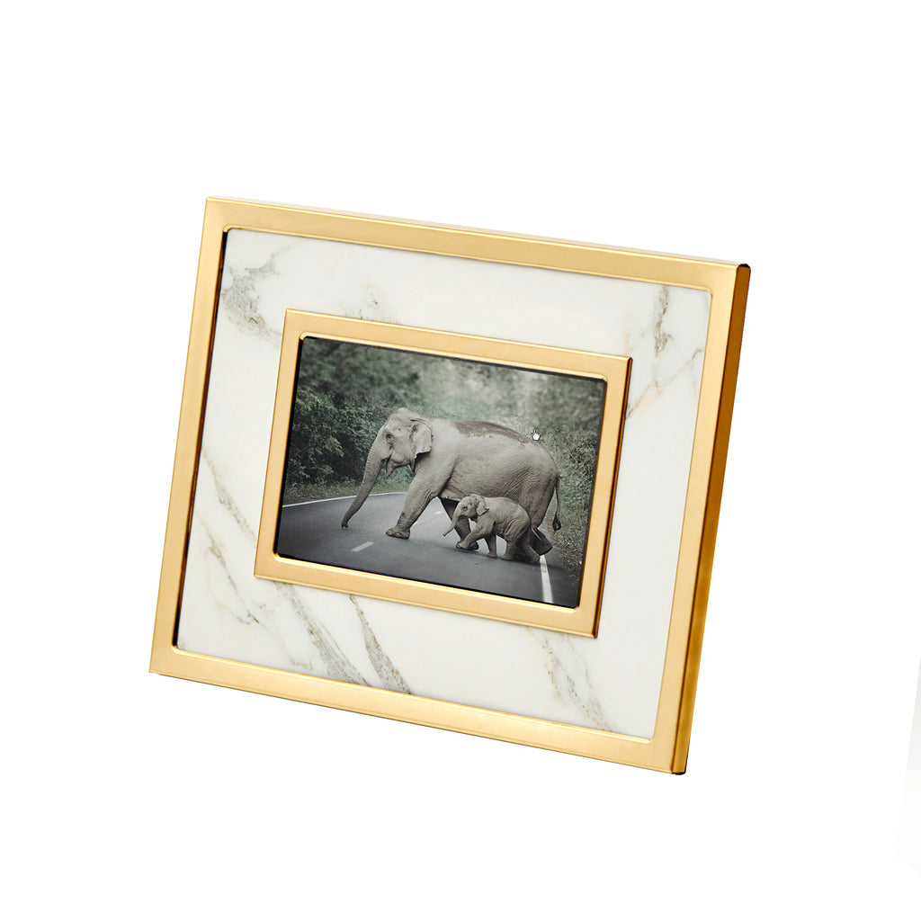 White Marble/Gold Photo Frame17" - ReeceFurniture.com