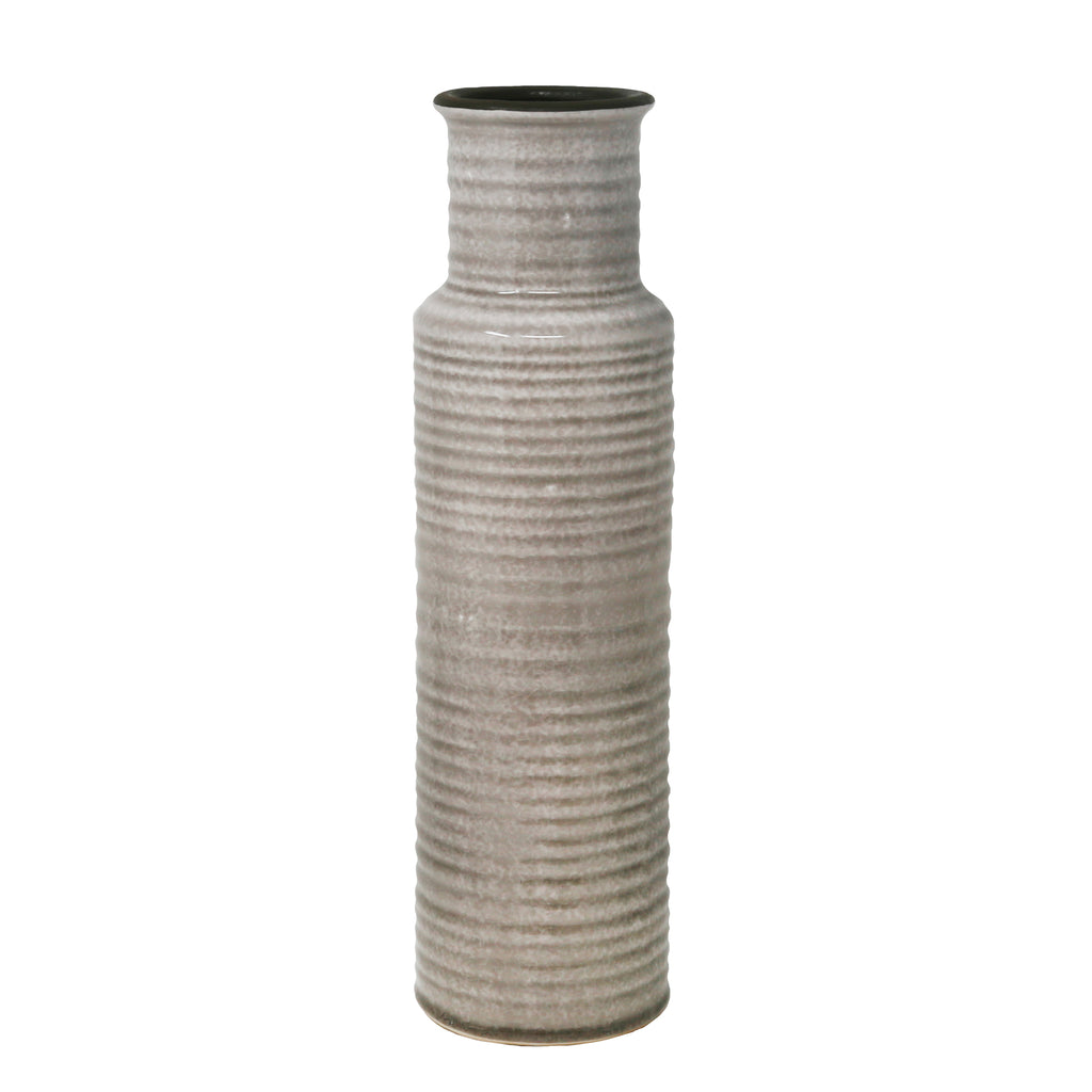 Beige Ribbed Cylinder Vase 15.5" - ReeceFurniture.com