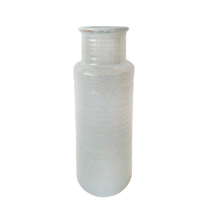 Ceramic Ribbed Cylinder Vase,Gray, 12.25"