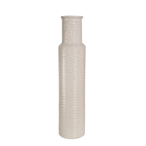 Ceramic Ribbed Cylinder Vase,Ivory, 18.75" - ReeceFurniture.com