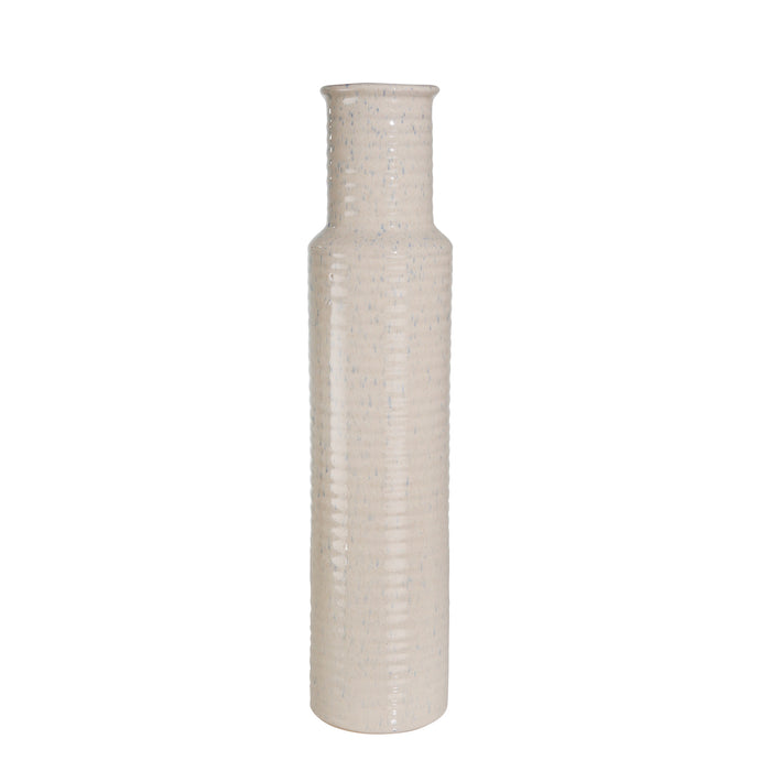 Ceramic Ribbed Cylinder Vase,Ivory, 18.75"